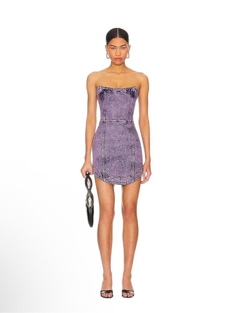 Amanda Uprichard Acid Wash Pink Lavender Strapless Mini Sretch Denim Dress